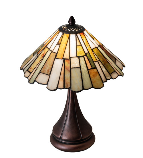 Meyda Lighting Delta 17" Mahogany Bronze Accent Table Lamp With Multi-Colored Jadestone Shade