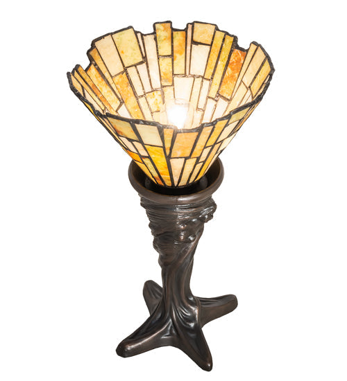 Meyda Lighting Delta 17" Mahogany Bronze Mini Table Lamp With Beige & Honey Amber Jadestone Shade