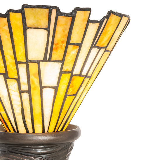 Meyda Lighting Delta 17" Mahogany Bronze Mini Table Lamp With Beige & Honey Amber Jadestone Shade