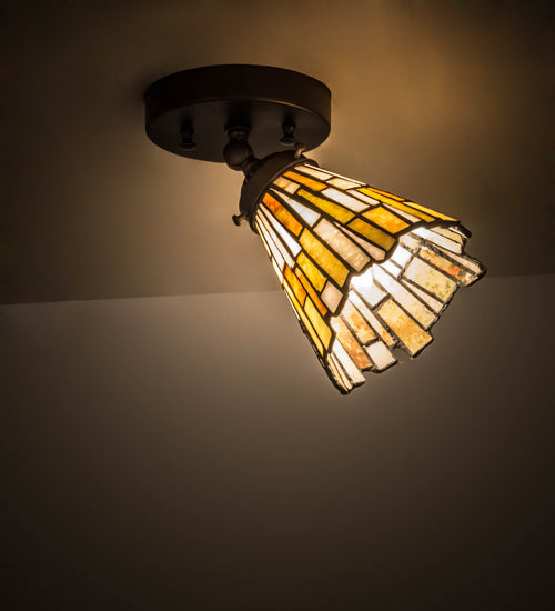 Meyda Lighting Delta 179065 5-10" Mahogany Bronze Flush Mount Light With Multi-Colored Jadestone Shade