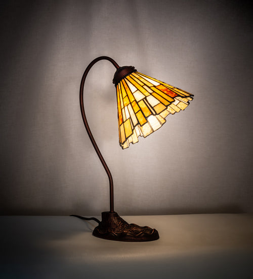 Meyda Lighting Delta 18" Mahogany Bronze Desk Table Lamp With Beige & Honey Amber Jadestone Shade