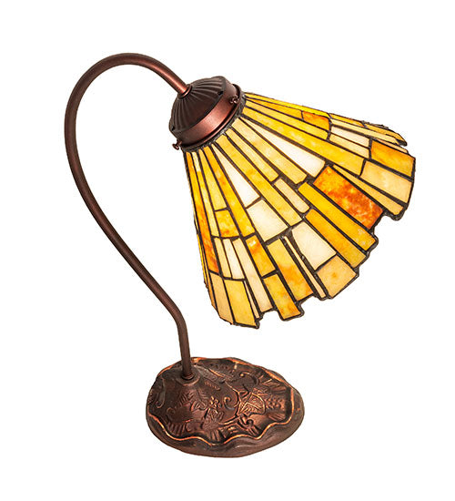 Meyda Lighting Delta 18" Mahogany Bronze Desk Table Lamp With Beige & Honey Amber Jadestone Shade