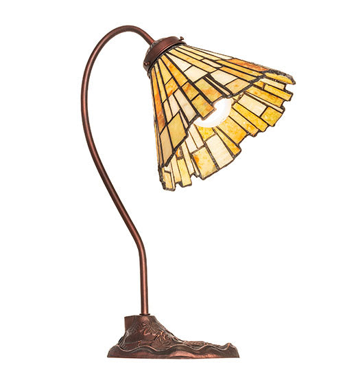 Meyda Lighting Delta 18" Mahogany Bronze Desk Table Lamp With Beige & Honey Amber Jadestone Shade