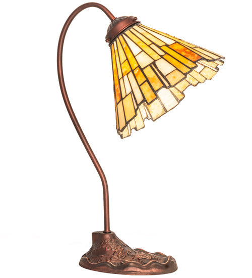 Meyda Lighting Delta 18" Mahogany Bronze Desk Table Lamp With Beige & Honey Amber Jadestone Shade