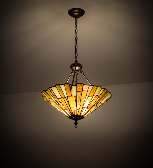 Meyda Lighting Delta 21" 3-Light Mahogany Bronze Inverted Pendant Light With Multi-Colored Jadestone Shade