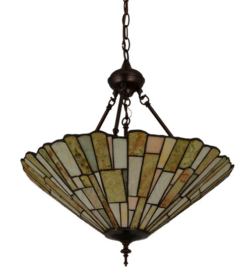 Meyda Lighting Delta 21" 3-Light Mahogany Bronze Inverted Pendant Light With Multi-Colored Jadestone Shade