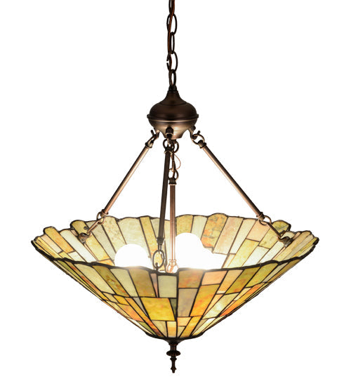 Meyda Lighting Delta 21" 3-Light Mahogany Bronze Inverted Pendant Light With Multi-Colored Jadestone Shade