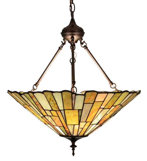 Meyda Lighting Delta 21" 3-Light Mahogany Bronze Inverted Pendant Light With Multi-Colored Jadestone Shade