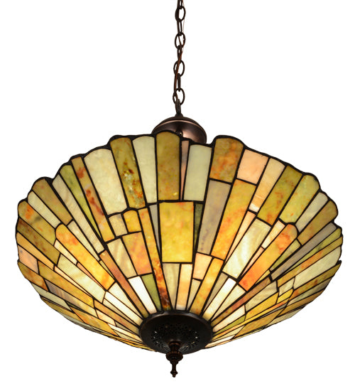 Meyda Lighting Delta 21" 3-Light Mahogany Bronze Inverted Pendant Light With Multi-Colored Jadestone Shade
