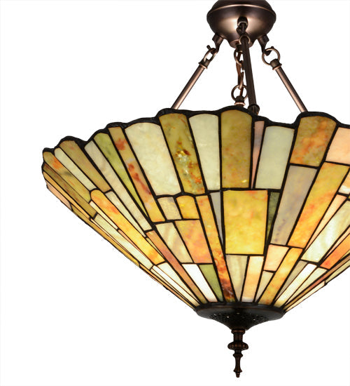 Meyda Lighting Delta 21" 3-Light Mahogany Bronze Inverted Pendant Light With Multi-Colored Jadestone Shade