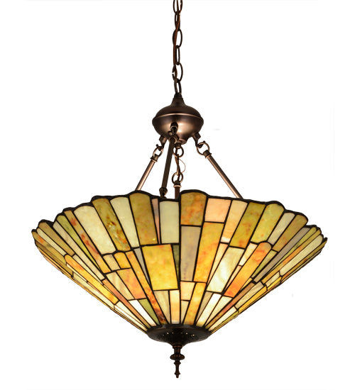 Meyda Lighting Delta 21" 3-Light Mahogany Bronze Inverted Pendant Light With Multi-Colored Jadestone Shade