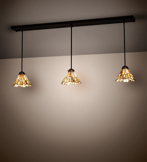 Meyda Lighting Delta 216843 51" 3-Light Mahogany Bronze Island Pendant Light With Multi-Colored Jadestone Shade