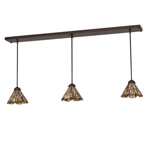 Meyda Lighting Delta 216843 51" 3-Light Mahogany Bronze Island Pendant Light With Multi-Colored Jadestone Shade