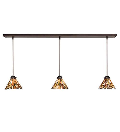Meyda Lighting Delta 216843 51" 3-Light Mahogany Bronze Island Pendant Light With Multi-Colored Jadestone Shade