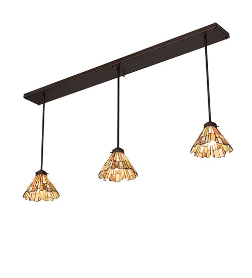 Meyda Lighting Delta 216843 51" 3-Light Mahogany Bronze Island Pendant Light With Multi-Colored Jadestone Shade