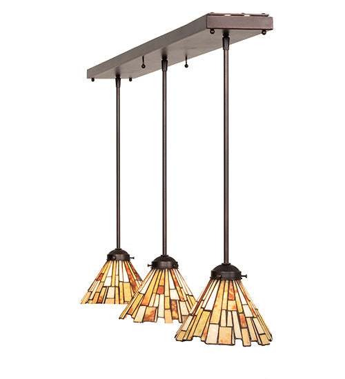 Meyda Lighting Delta 216843 51" 3-Light Mahogany Bronze Island Pendant Light With Multi-Colored Jadestone Shade