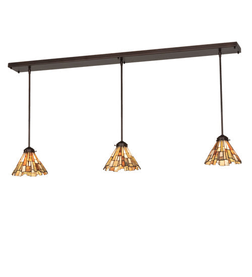 Meyda Lighting Delta 216843 51" 3-Light Mahogany Bronze Island Pendant Light With Multi-Colored Jadestone Shade