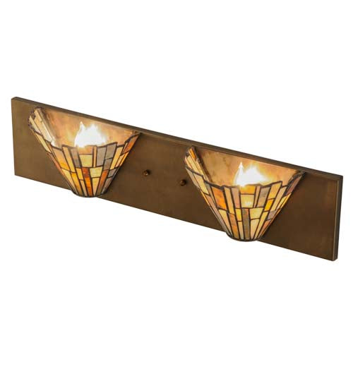 Meyda Lighting Delta 24" 2-Light Antique Copper Vanity Light With Multi-Colored Jadestone Shade