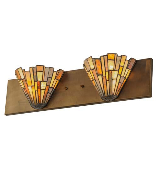 Meyda Lighting Delta 24" 2-Light Antique Copper Vanity Light With Multi-Colored Jadestone Shade