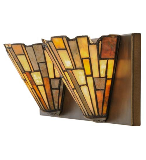 Meyda Lighting Delta 24" 2-Light Antique Copper Vanity Light With Multi-Colored Jadestone Shade