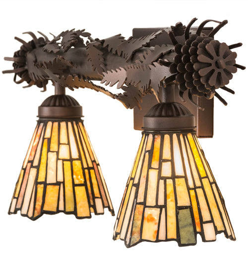 Meyda Lighting Delta 24" 2-Light Mahogany Bronze Vanity Light With Multi-Colored Jadestone Shade