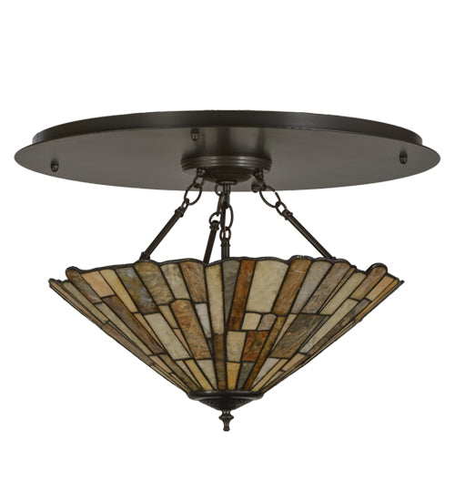 Meyda Lighting Delta 24" 3-Light Timeless Bronze Flush Mount Light With Multi-Colored Jadestone Shade