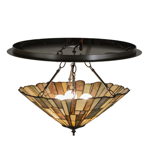 Meyda Lighting Delta 24" 3-Light Timeless Bronze Flush Mount Light With Multi-Colored Jadestone Shade