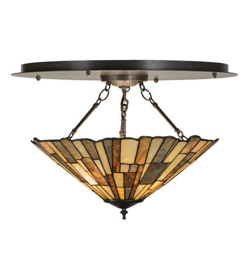 Meyda Lighting Delta 24" 3-Light Timeless Bronze Flush Mount Light With Multi-Colored Jadestone Shade