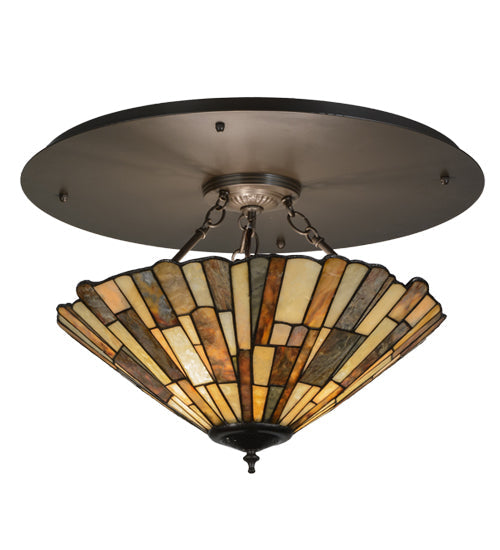 Meyda Lighting Delta 24" 3-Light Timeless Bronze Flush Mount Light With Multi-Colored Jadestone Shade