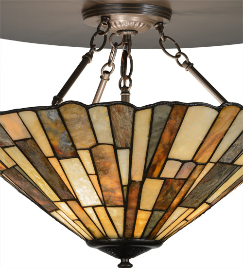 Meyda Lighting Delta 24" 3-Light Timeless Bronze Flush Mount Light With Multi-Colored Jadestone Shade