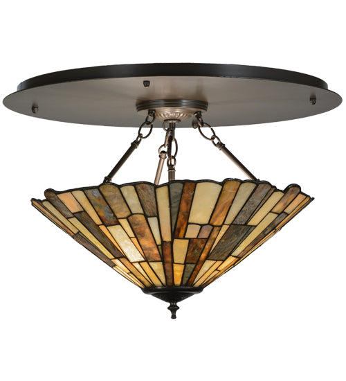 Meyda Lighting Delta 24" 3-Light Timeless Bronze Flush Mount Light With Multi-Colored Jadestone Shade