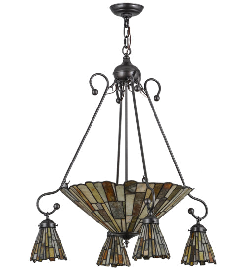 Meyda Lighting Delta 30" 7-Light Cosmic Silver Vein Chandelier With Multi-Colored Jadestone Shade