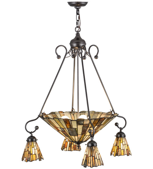 Meyda Lighting Delta 30" 7-Light Cosmic Silver Vein Chandelier With Multi-Colored Jadestone Shade