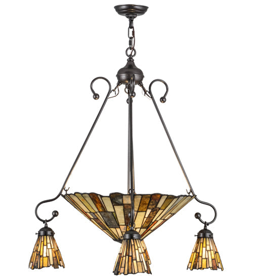 Meyda Lighting Delta 30" 7-Light Cosmic Silver Vein Chandelier With Multi-Colored Jadestone Shade
