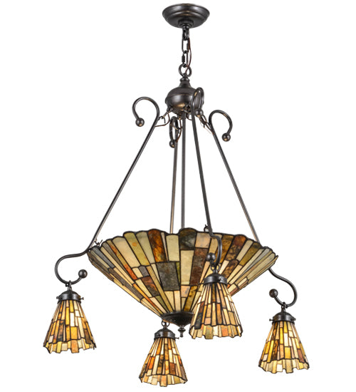 Meyda Lighting Delta 30" 7-Light Cosmic Silver Vein Chandelier With Multi-Colored Jadestone Shade