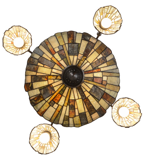 Meyda Lighting Delta 30" 7-Light Cosmic Silver Vein Chandelier With Multi-Colored Jadestone Shade