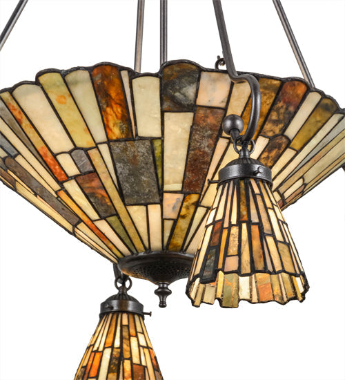 Meyda Lighting Delta 30" 7-Light Cosmic Silver Vein Chandelier With Multi-Colored Jadestone Shade