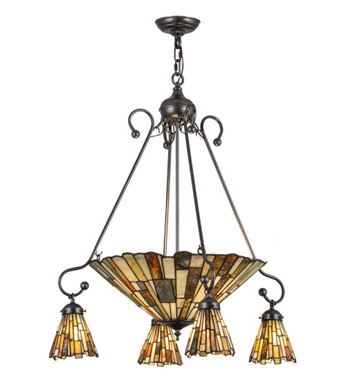 Meyda Lighting Delta 30" 7-Light Cosmic Silver Vein Chandelier With Multi-Colored Jadestone Shade