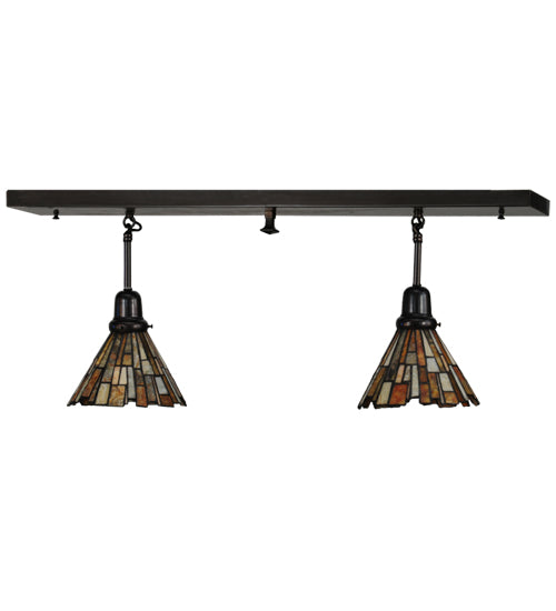 Meyda Lighting Delta 36" 2-Light Craftsman Brown Island Pendant Light With Multi-Colored Jadestone Shade