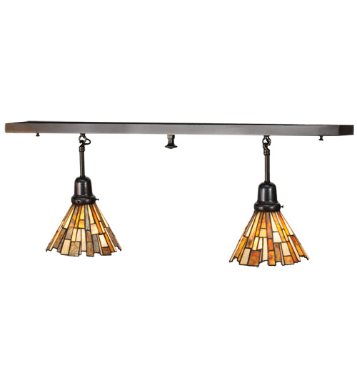 Meyda Lighting Delta 36" 2-Light Craftsman Brown Island Pendant Light With Multi-Colored Jadestone Shade