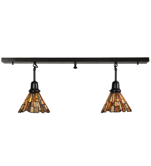 Meyda Lighting Delta 36" 2-Light Craftsman Brown Island Pendant Light With Multi-Colored Jadestone Shade