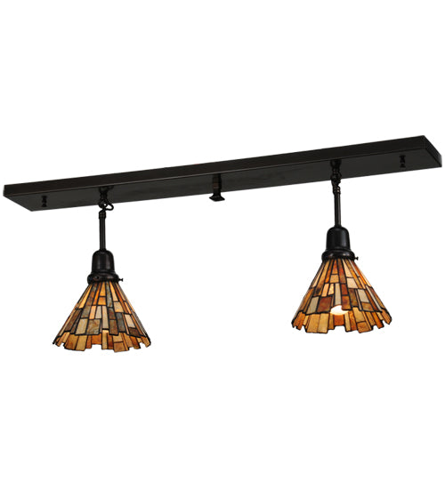 Meyda Lighting Delta 36" 2-Light Craftsman Brown Island Pendant Light With Multi-Colored Jadestone Shade