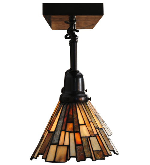Meyda Lighting Delta 36" 2-Light Craftsman Brown Island Pendant Light With Multi-Colored Jadestone Shade