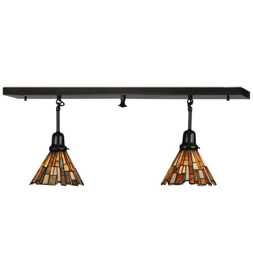 Meyda Lighting Delta 36" 2-Light Craftsman Brown Island Pendant Light With Multi-Colored Jadestone Shade
