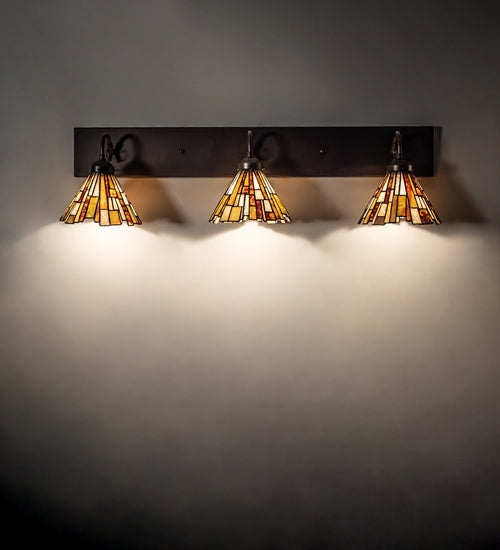 Meyda Lighting Delta 36" 3-Light Mahogany Bronze Vanity Light With Multi-Colored Jadestone Shade