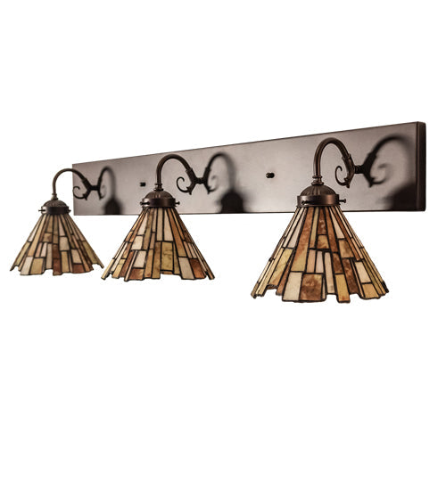 Meyda Lighting Delta 36" 3-Light Mahogany Bronze Vanity Light With Multi-Colored Jadestone Shade