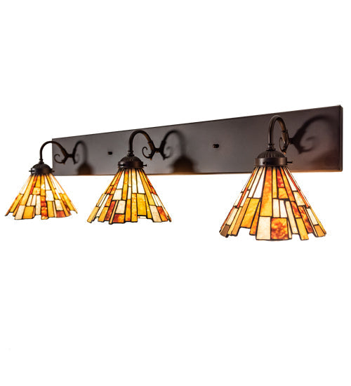 Meyda Lighting Delta 36" 3-Light Mahogany Bronze Vanity Light With Multi-Colored Jadestone Shade