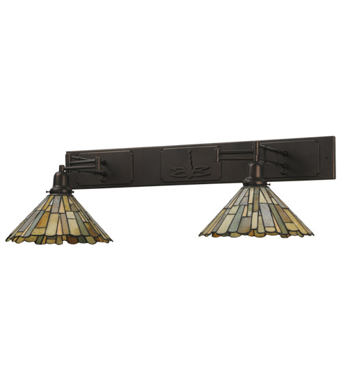 Meyda Lighting Delta 36-55" 2-Light Mahogany Bronze Swing Arm Wall Sconce With Multi-Colored Jadestone Shade