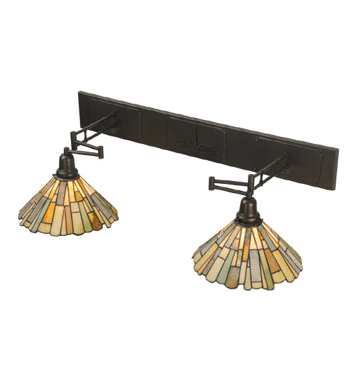 Meyda Lighting Delta 36-55" 2-Light Mahogany Bronze Swing Arm Wall Sconce With Multi-Colored Jadestone Shade