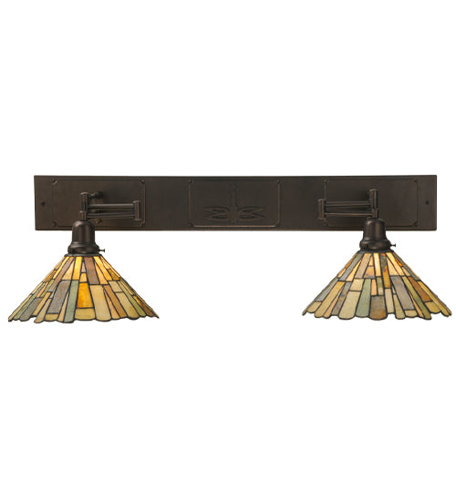 Meyda Lighting Delta 36-55" 2-Light Mahogany Bronze Swing Arm Wall Sconce With Multi-Colored Jadestone Shade